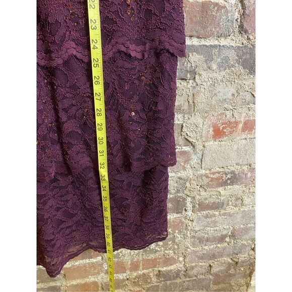 BLU SAGE Eggplant Purple Sequin Lace Layered Formal Cocktail Dress Shirt Sleeve - Picture 9 of 13